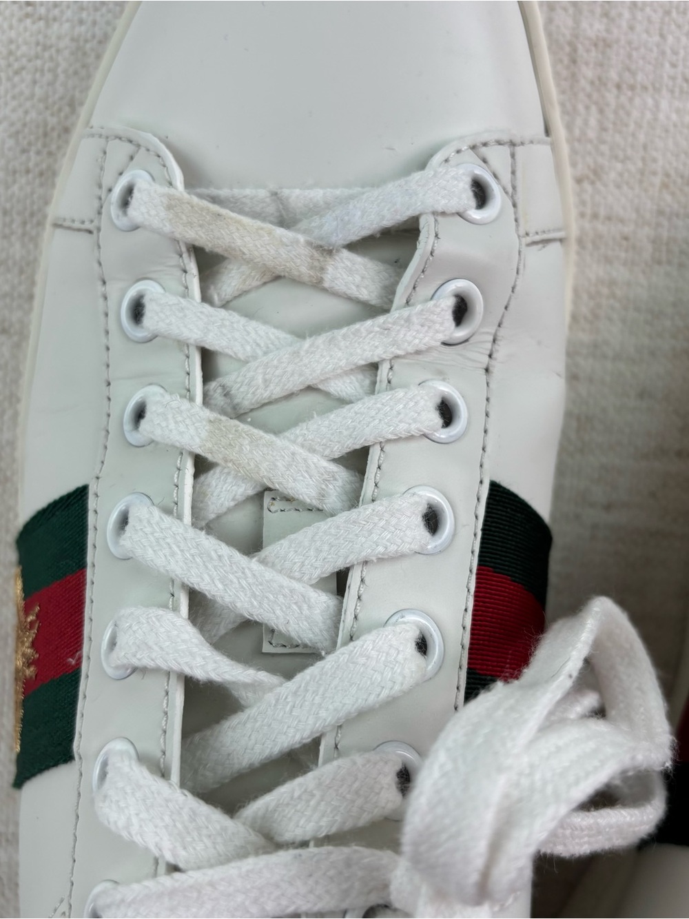 Gucci White Leather Sneakers with Red and Green Stripe and Red Heel - Picture 11 of 16
